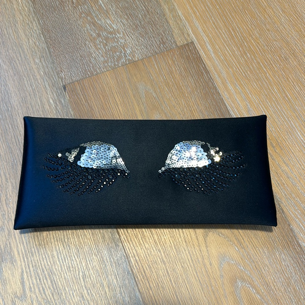 BCBGMaxAzria Women's Black Harlow Sequin Eye-embellished Envelope Clutch